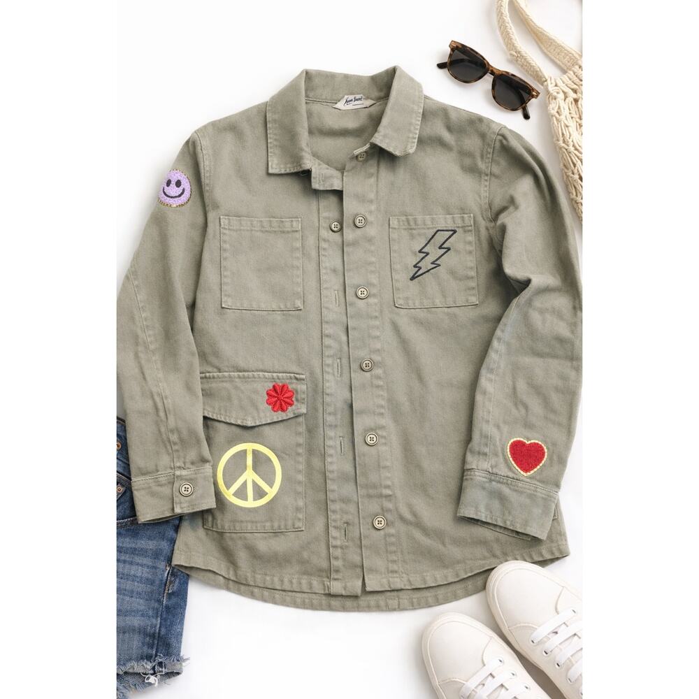 Ascot Hart Jacket Womens Utility Patch Jacket Green Embroidered Shirt Jacket